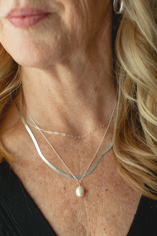 Our Spare Change Ellie Herringbone Necklace - Silver