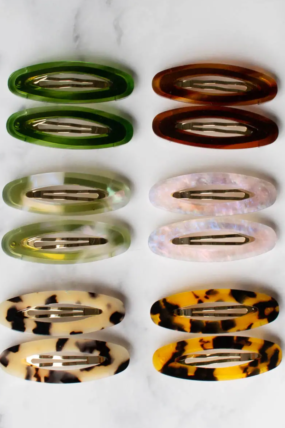 Eco Cellulose Acetate Oval Snap Hair Pin Set- Amber Mix