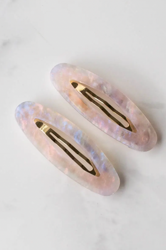 Eco Cellulose Acetate Oval Snap Hair Pin Set- Pink Clouds