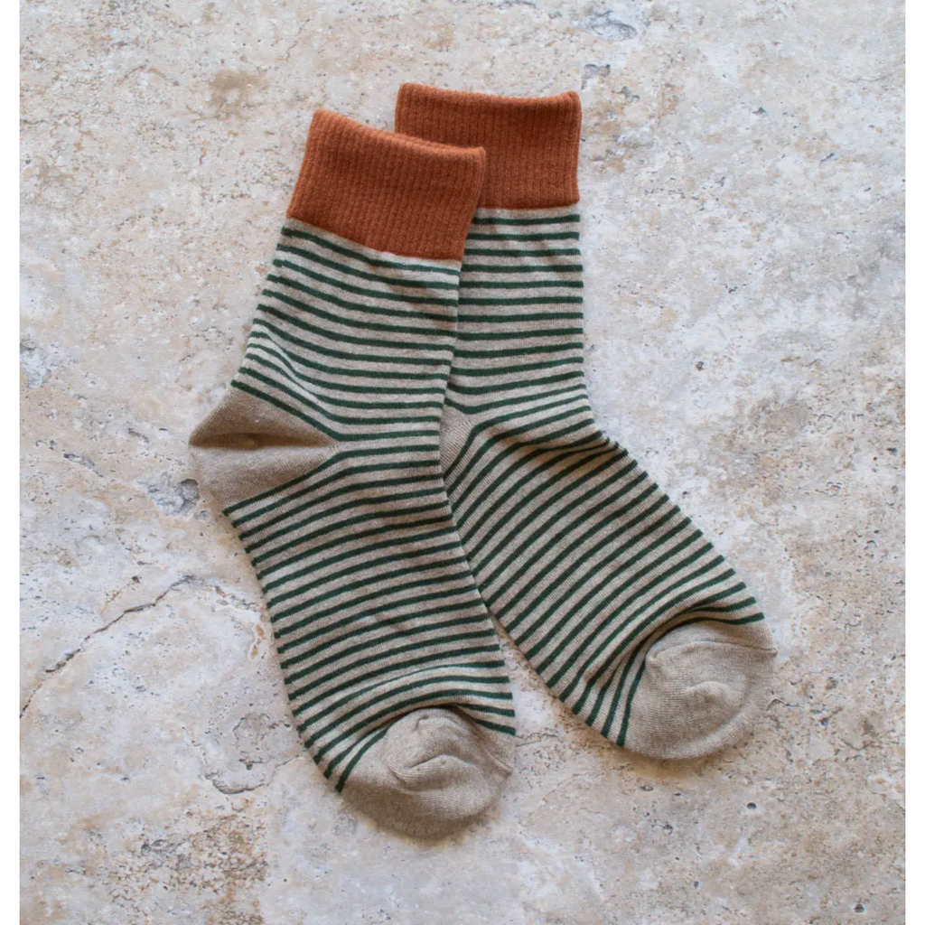 2 Tone Stripe Casual Socks- Rust/Mocha