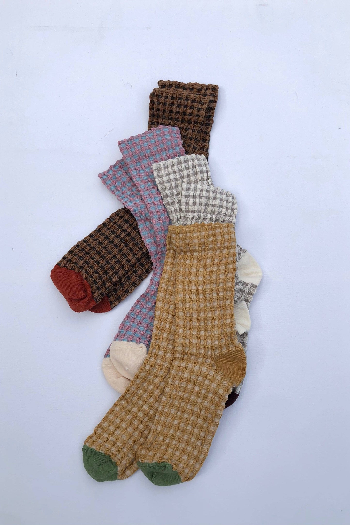 GINGHAM WAFFLE SOCKS - neutral: Brown