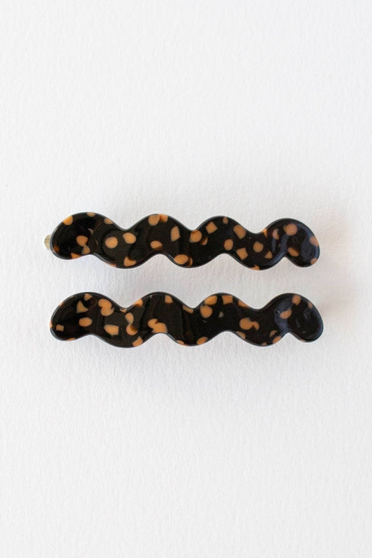 Eco Cloud Wave Slide Hair Pin Set: Black Terrazzo