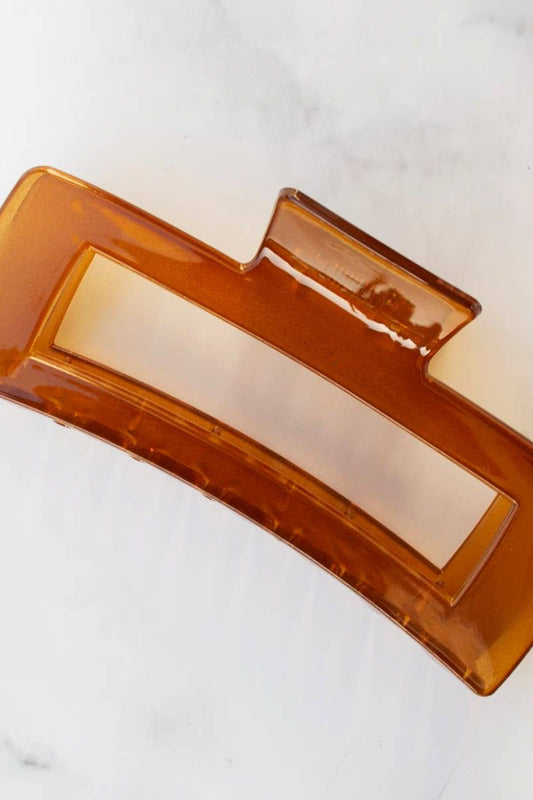 Jumbo Size 5 Inch Solid Long Square  Hair Clip: Glossy Brown