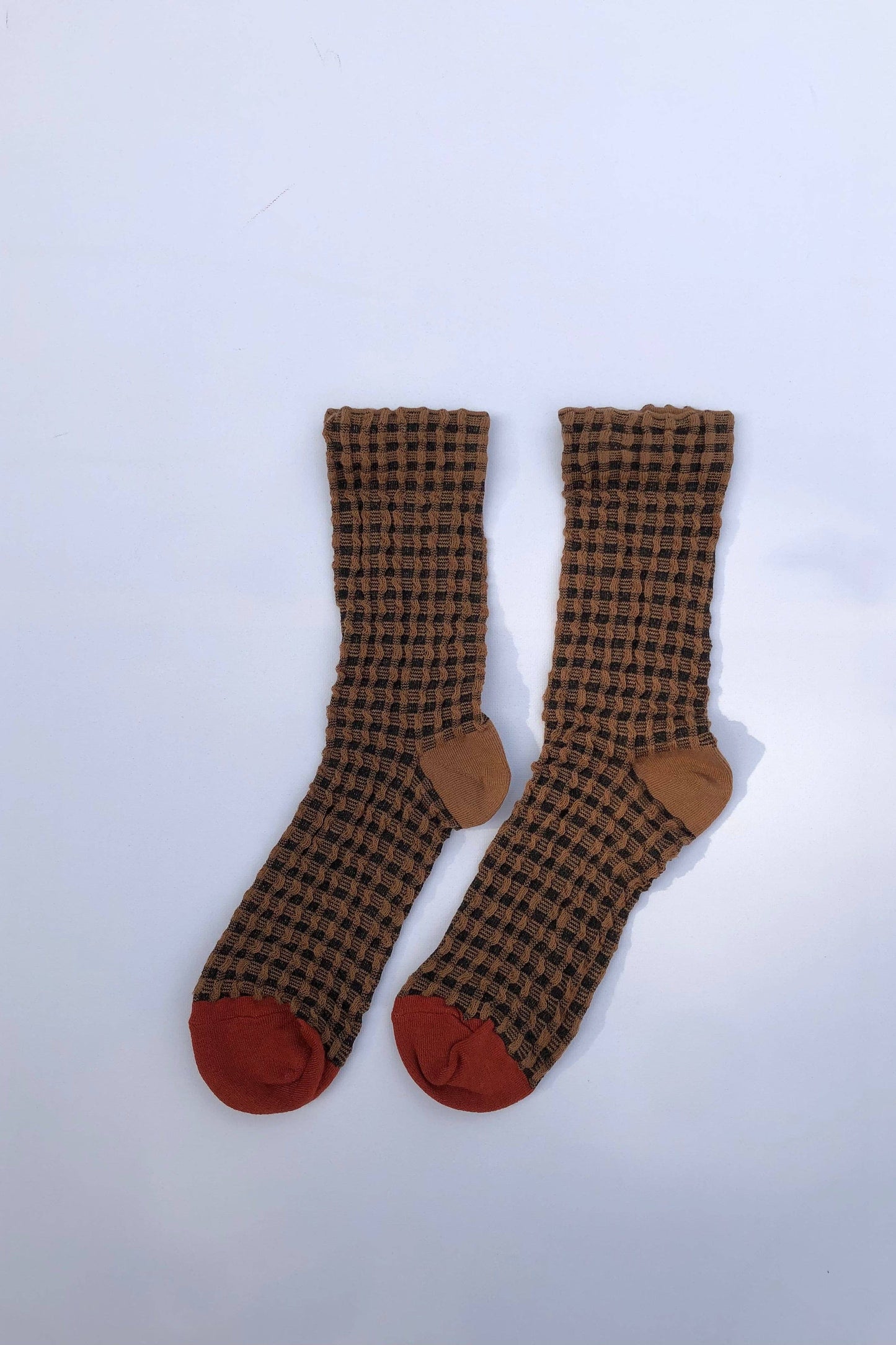 GINGHAM WAFFLE SOCKS - neutral: Blue