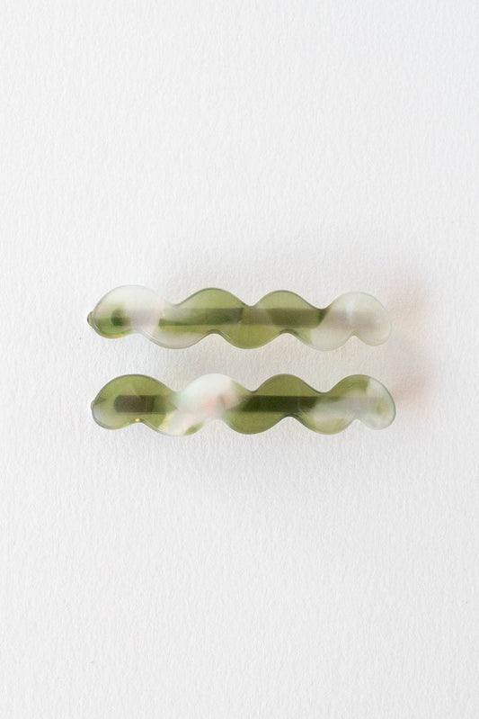 Eco Cloud Wave Slide Hair Pin Set: Olive Pearl