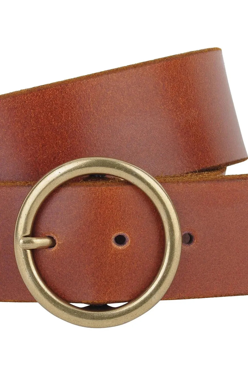 MW Wide Brass-Toned Ring Buckle Leather Belt