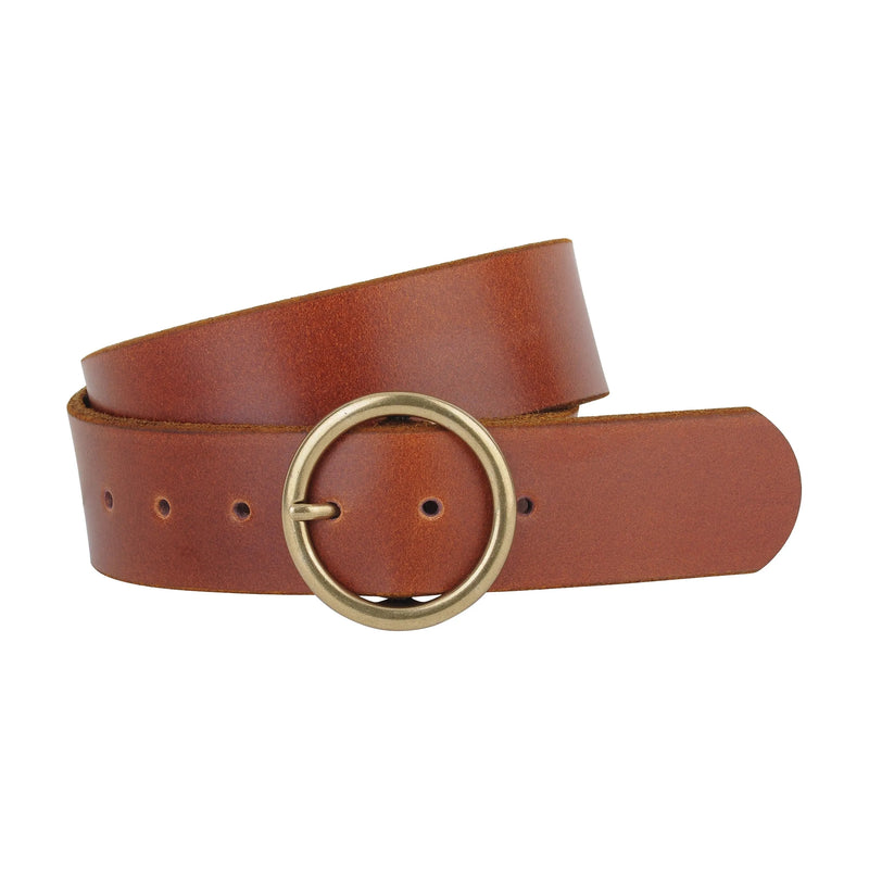 MW Wide Brass-Toned Ring Buckle Leather Belt