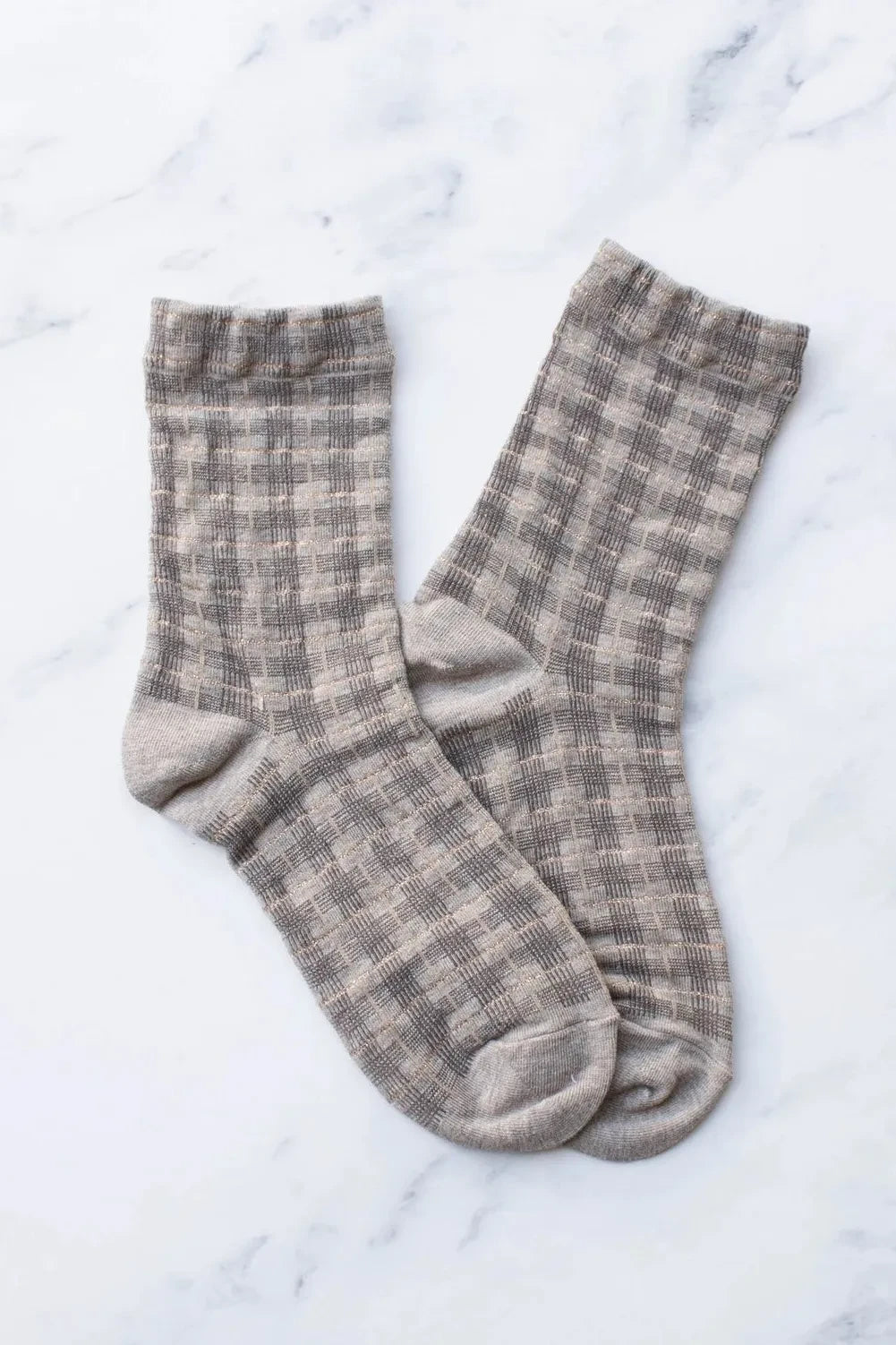 Women's Glitter Checkered Casual Socks Mocha/Brown