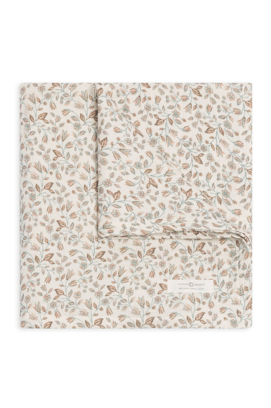 Organic Baby Muslin Swaddle Blanket - Yuma Floral/Teal+Taupe