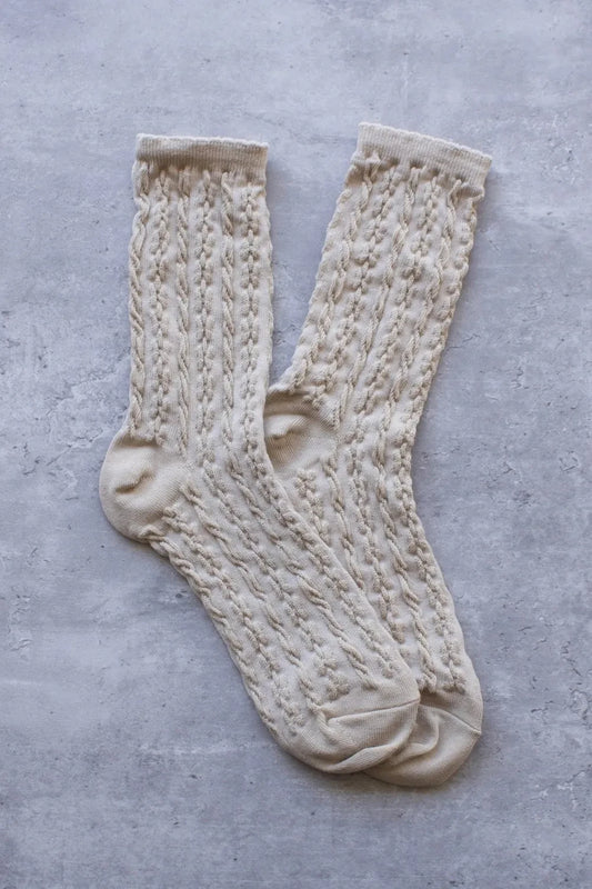 Floral Twist Casual Socks Beige