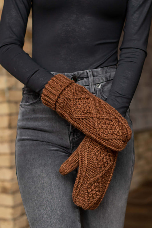 Panache Apparel Co. - Brown Cable Knit Mittens