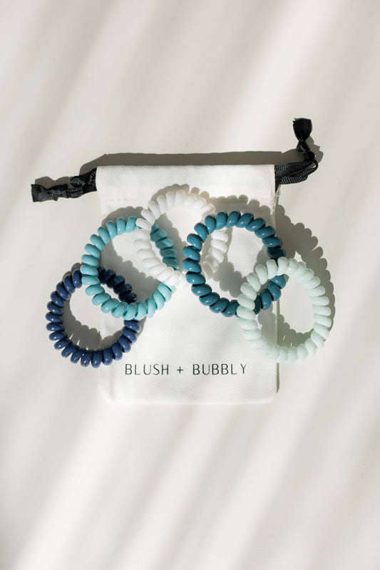 blush & bubbly - Coil Hair Tie Set of 5, Gloss Hair Coils, Shades of Blue