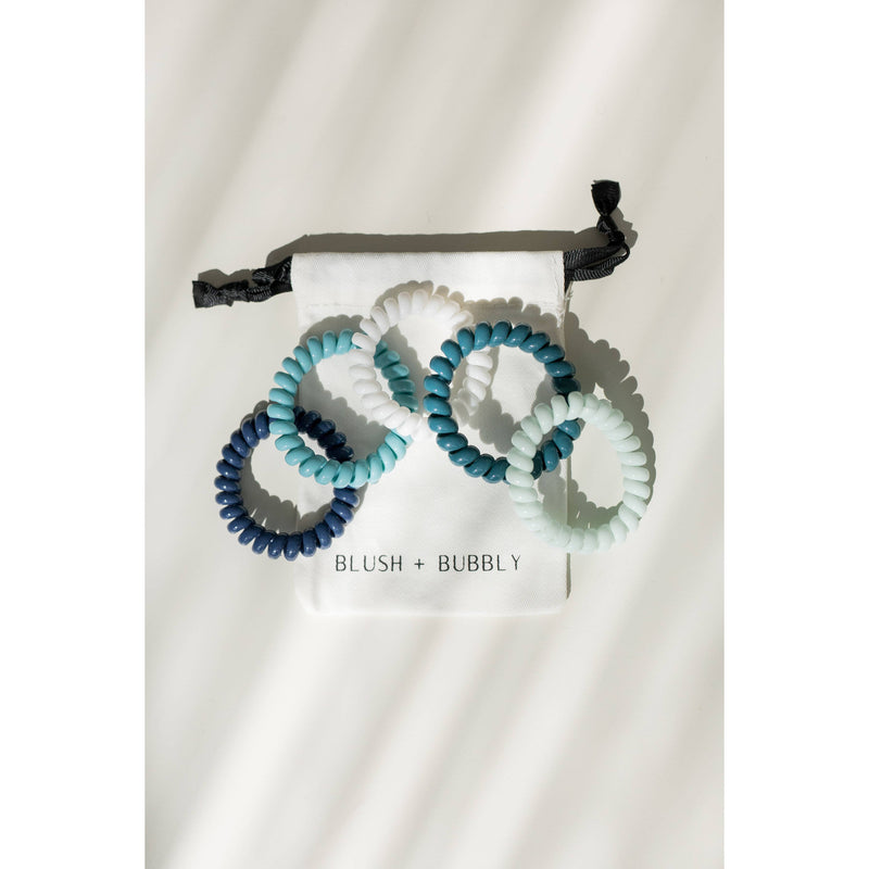 blush & bubbly - Coil Hair Tie Set of 5, Gloss Hair Coils, Shades of Blue