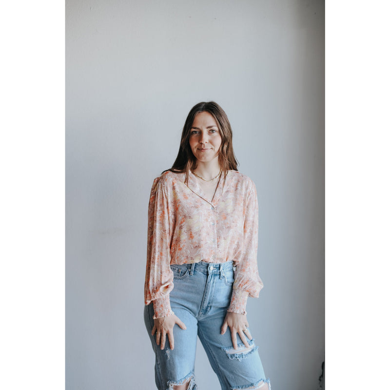 Gathered Floral Top- pink