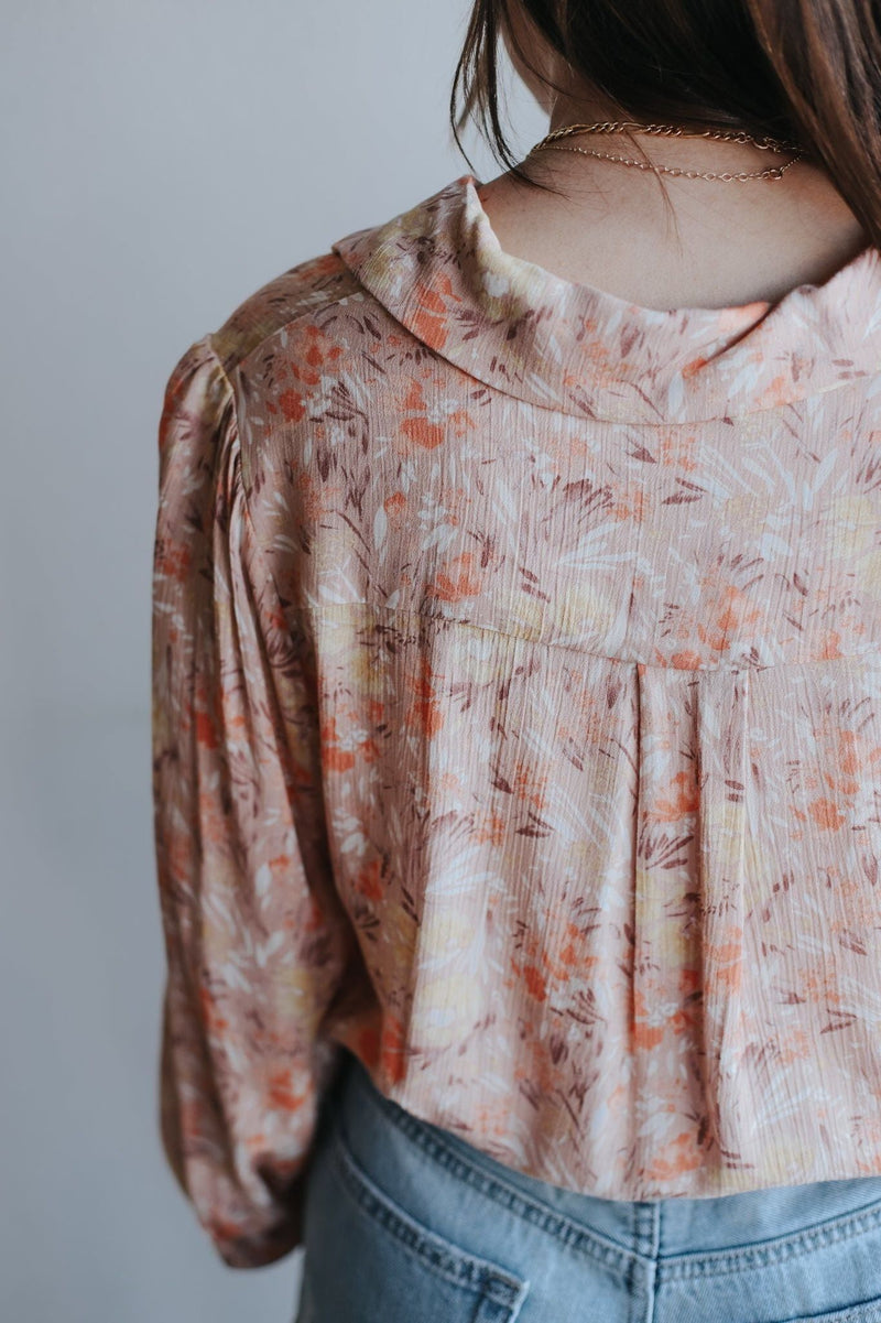 Gathered Floral Top- pink