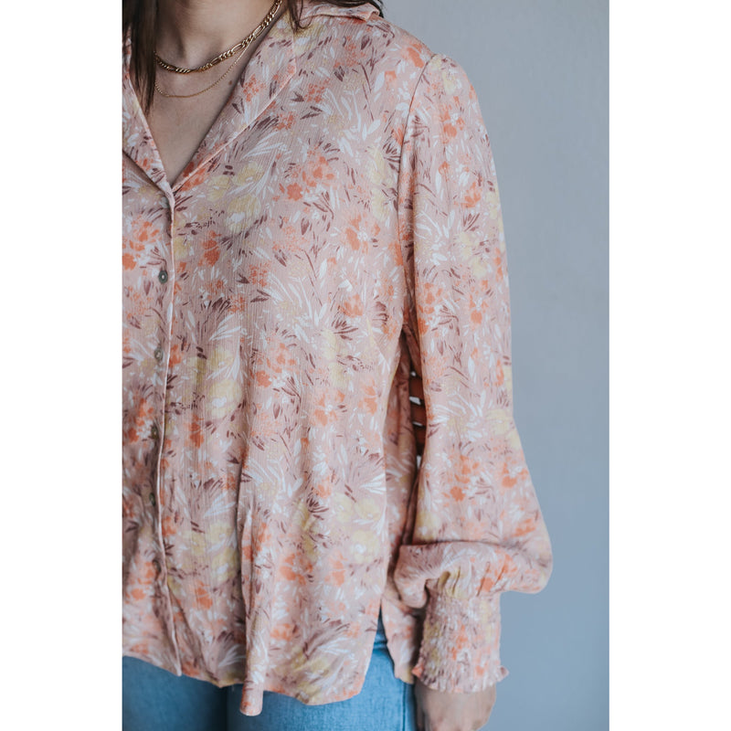 Gathered Floral Top- pink