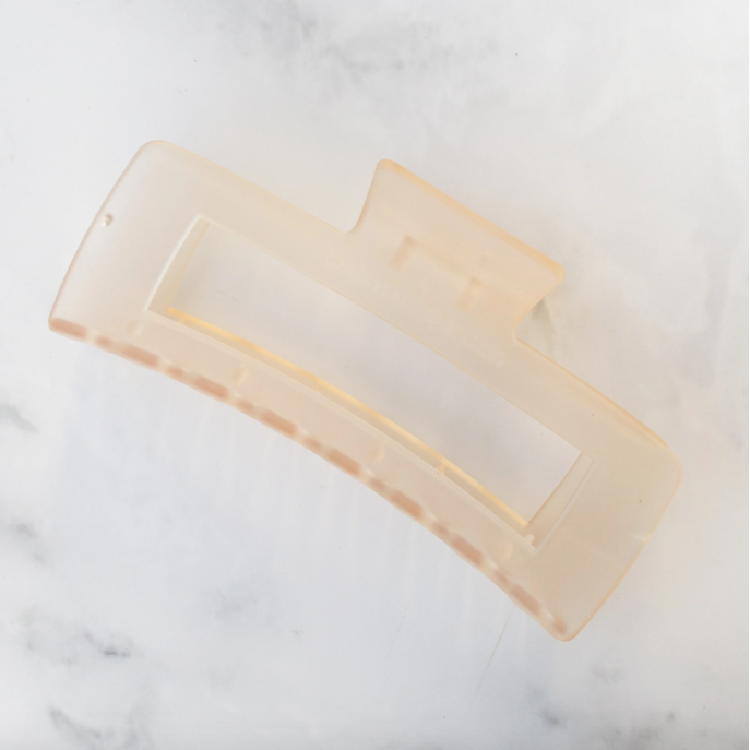 Jumbo Size Solid Long Square Hair Clip - Ice Beige