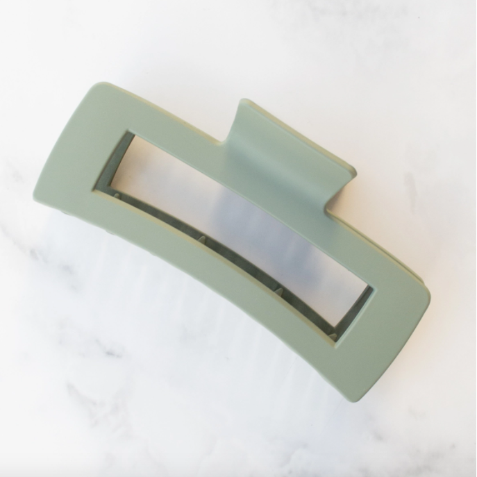 Jumbo Size Solid Long Square Hair Clip - Matte Sage