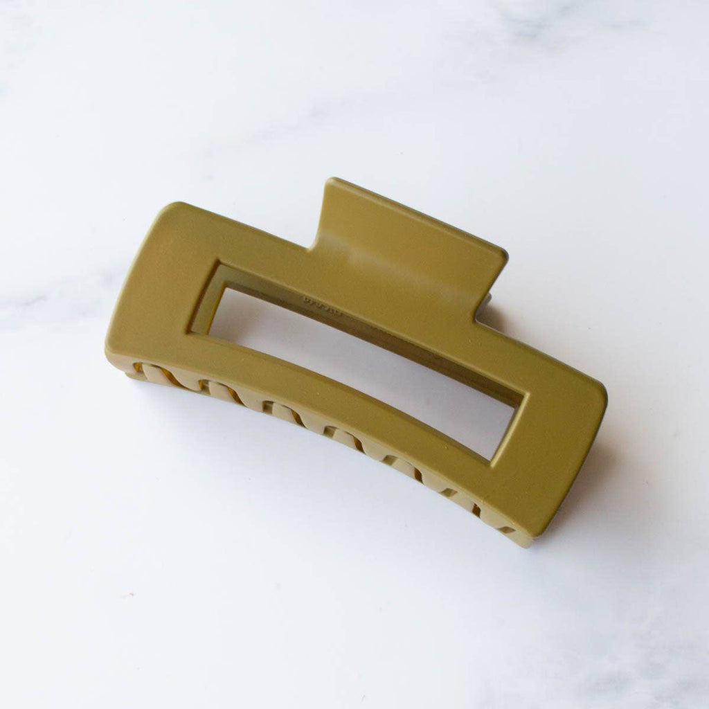 Tiepology - 4 Inch Long Square Hair Clip - Olive